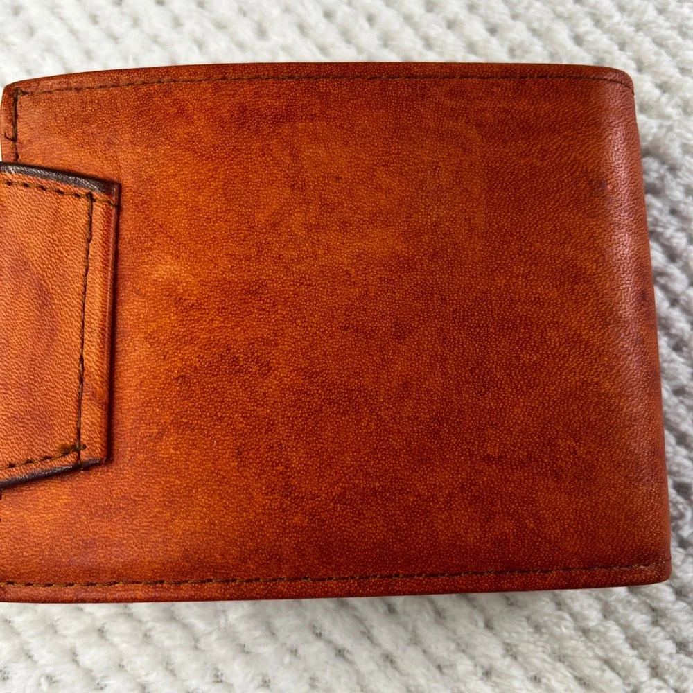 Vintage Rolfs Cowhide Leather Wallet‎ Tan Brown Embossed Floral Rose Bifold Snap